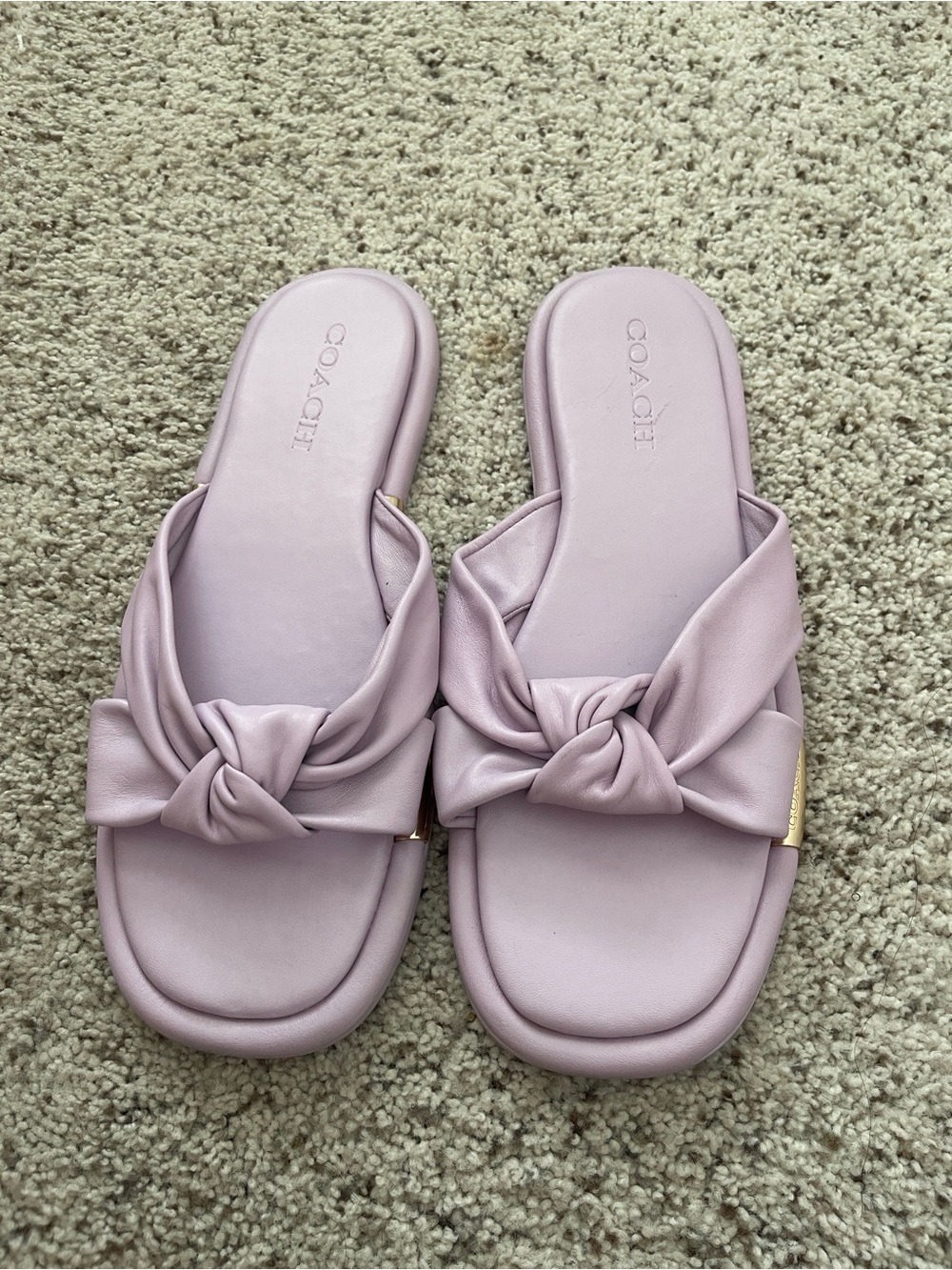 Coach Lavender Knot Leather Slide Sandals - Picture 14 of 16